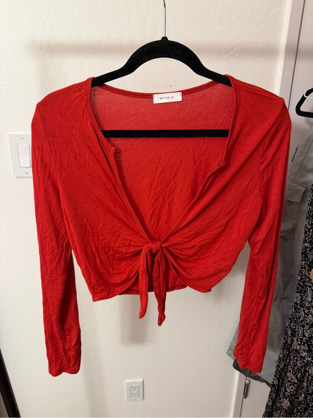 Better Be Red Tie-Knot Long Sleeve Crop Top